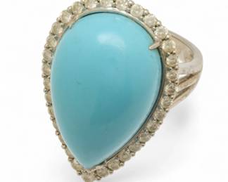 Lot 48
18k White Gold, Persian Turquoise And Diamond Ring Size 7.75 12 g 1 PC