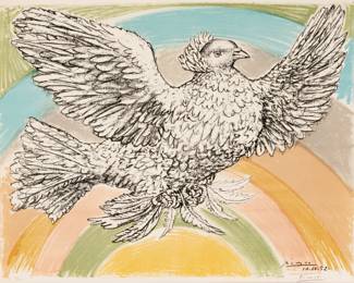 Lot 1040
Pablo Picasso (Spanish, 1881-1973) Lithograph in Colors on Arches Paper, with Watermark, Ca. 1952, 'Colombe Volant (à L'Arc-en-Ciel)', H 20" W 25.5"