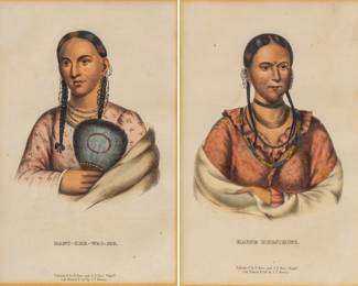Lot 4039
John T. Bowen (English-American, 1801-1856) Hand Colored Lithographs on Paper, 1850s, 'Hayne Hudjihini, Rant-che-wai-me'