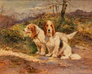 Lot 1087
George Henry Fauvel (French, 1881-1907) Oil on Canvas 'Portrait of Two Basset Hounds', H 29" W 39.5"
