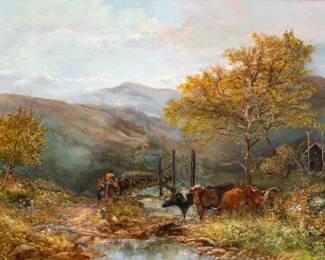 Lot 1024
William Widgery (British, 1822-1893) Oil on Canvas, 'River Near Matlock', H 40" W 62" Frame Size: H 51.5" W 70.5" Depth 4"