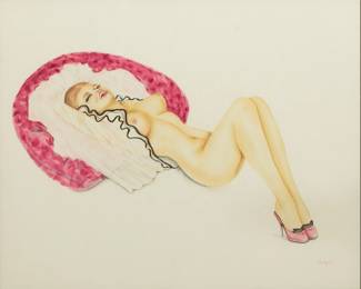 Lot 1088
Alberto Vargas (Peruvian-American, 1896-1982) Watercolor, Gouache And Pastel on Illustration Board, Ca. 1960s, 'Female Nude with Pink Heels'