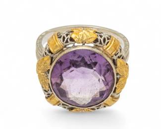 Lot 57
Amethyst And 18K White Gold Ring 1940, Size 5, 6 g