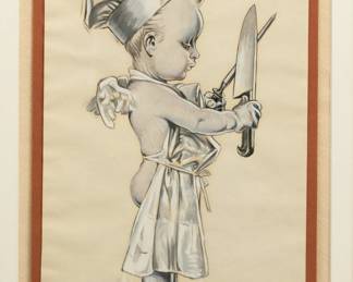 Lot 1089
Joseph Christian Leyendecker (American, 1874-1951) Watercolor And Gouache on Paper, Ca. 1909, 'Study for Thanksgiving Cherub Sharpening Knife'