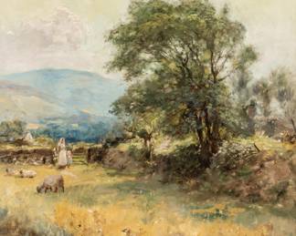 Lot 1023
Henry John Yeend King (English, 1855-1924) Oil on Canvas 1880-1900, 'Mother And Child Tending Sheep', H 23.5" W 18" Frame Size: H 32" W 26"