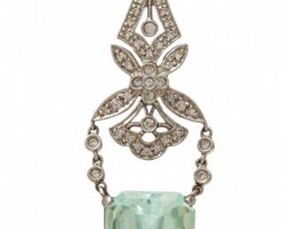 Lot 36
Aquamarine Pendant,14K White Gold Chain, H 22mm W 12mm 12 g