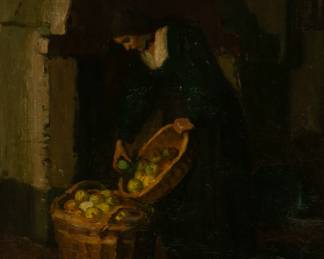 Lot 1076
Charles Waltensperger (American, 1870-1931) Oil on Canvas, 'Woman with Apples', H 18" W 14.5" Frame Size: H 24.75" W 21"