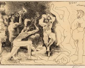 Lot 1042
Pablo Picasso (Spanish, 1881-1973) Lithograph on Arches Paper with the Publisher's Watermark, 1957, 'La Danse Des Faunes'