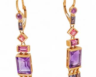 Lot 37
14K Yellow Gold Earrings, Amethyst Pendants L 1.7" 7 g 1 PAIR