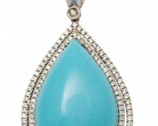 Lot 81
14K Gold, Persian Turquoise And Diamond Pendant Teardrop Shape, H 34" W 24" 14 g 1 PC
