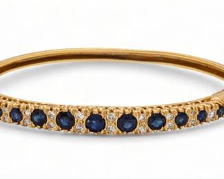 Lot 92
14kt Yellow Gold, Sapphire & Diamond Bangle Bracelet, W 2.2'' 15 g