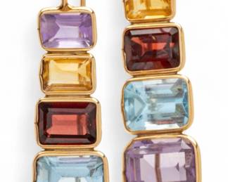 Lot 12
Pendant-Style 14K Yellow Gold And Gemstone Earrings 1950, H 1.5" 6 g 1 PAIR