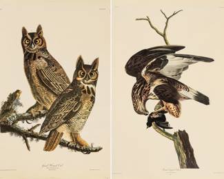 Lot 4008
After John James Audubon (American, 1785-1851) Offset Lithographs on Rag Paper, Amsterdam Edition, Ca. 1971, 'Great Horned Owl, Rough-legged Falcon'