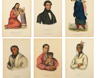 Lot 4032
John T. Bowen (English-American, 1801-1856) Hand Colored Lithographs on Paper, Ca. 1858, 'Chippeway Squaws, Mohongo, Kanapima, Caatousee, Metakoosega'
