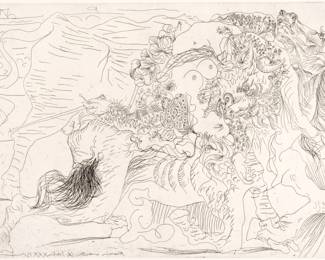 Lot 1037
Pablo Picasso (Spanish, 1881-1973) Etching on Watermarked BFK Rives Paper, 1934, 'Female Bullfighter: Last Kiss? (Femme Torero. Dernier Baiser?)