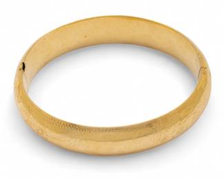 Lot 16
Hinged 14K Gold Bracelet - Narrow 51.9cm W 2.3" 19 g