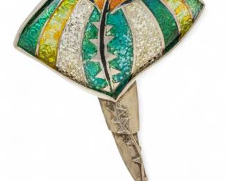 Lot 82
Sydney Scherr, (Raleigh, NC) Signed Enamel Pendant on 925 Silver Chain