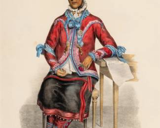 Lot 4040
McKenney & Hall Hand Colored Lithograph on Paper, Ca. Mid 19th C., 'Tshusick, an Ojibway Woman'
