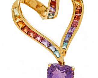 Lot 69
18K Gold And Amethyst Pendant on Multi Gemstone Heart 8 g