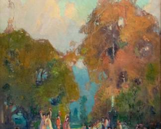 Lot 1055
Orrin Augustine White (American, 1883-1969) Oil on Canvas, 'Springtime in the Garden', H 28" W 24" Frame Size: H 32.5" W 28.5"