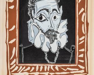 Lot 1036
Pablo Picasso (Spanish, 1881-1973) Linocut in Colors, on Arches Paper 1962, 'L'homme À La Fraise', H 21" W 15.75"