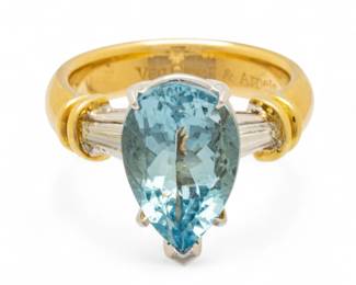 Lot 21
Van Cleef & Arpels (French) 4.2cts.Pear-shaped Aquamarine And Baguette Diamond Ring Size 8 13 g