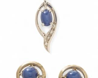 Lot 55
14K White Gold Earrings + Chain with Pendant, Sapphires 1960, 8 g 3 PCS