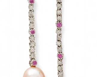 Lot 79
Pearl Drop Earrings with Diamonds And Sapphires 1980, L 2" 7 g 1 PAIR
