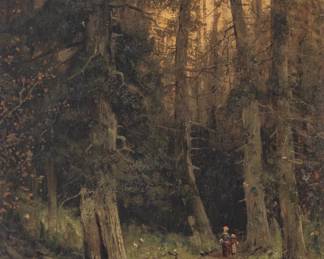 Lot 1071
Christopher High Shearer (American, 1846-1026) Oil on Canvas 1876, 'Mother And Child on a Forest Path', H 24" W 14" Frame Size: H 30" W 20"