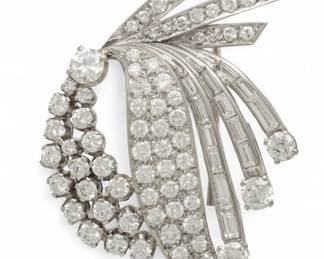 Lot 3
French Diamond Set in Platinum Brooch Mid 20th C., 'Spray of Diamonds in a Floral Design', H 1.5" W 2" 17 g