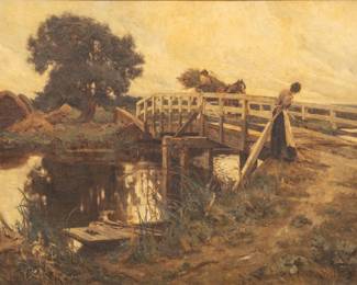 Lot 1067
Harold Walte, R.B.A. (English, 1893-1930) Oil on Canvas 'End of the Day', H 36" W 54" Frame Size: H 45" W 63"