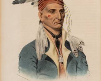 Lot 4041
McKenney & Hall Hand Colored Lithograph on Paper, Ca. 1830s, 'Shin-ga-ba-W'ossin, Image Stone'