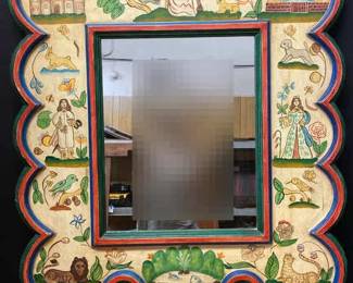 Large Ornate Norwegian Hand Painted Mirror With Frame