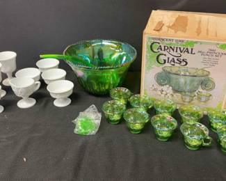 Lot Of White Milk Glass And Carnival Glass