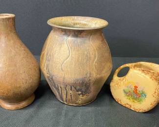 Large Brain Pulliam Pottery Piece, Small Spongeware Water Jug, Japanese Style Vase