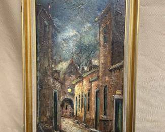013 Old Dutch City Alley Oil Painting Signed And Framed