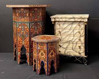 3 Eclectic Hand Painted Small Side Tables