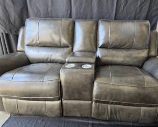 Lanzo Black Leather Dual Reclining Sofa Theater Seating