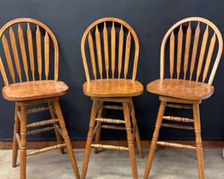 3 Wooden Round Back Swivel Dining Stools Unknown Manufacturer