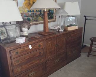  Hollywood Regency MCM Long Dresser with two mirrors