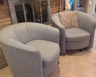 Pair of upholstered Sweivel Barrel chairs
