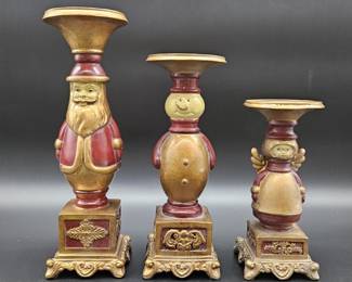 Red & Gold Figural Holiday Pillar Candle Holders