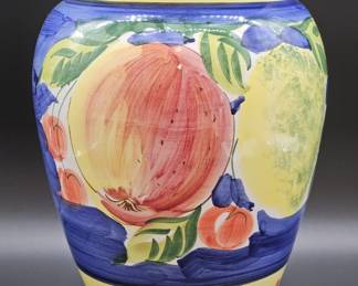 Italian Majolica Le Sibille Vase, Blue w/ Fruit
