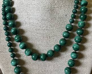 41in Polished Malachite Bead Necklace- Graduated