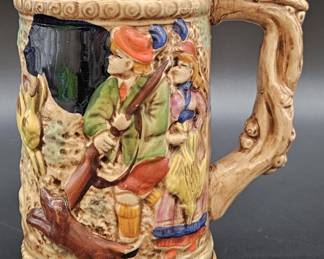 Vintage German Beer Stein w/ Folk Life Scene