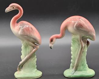 (2) Vintage Ceramic Flamingo Figurines