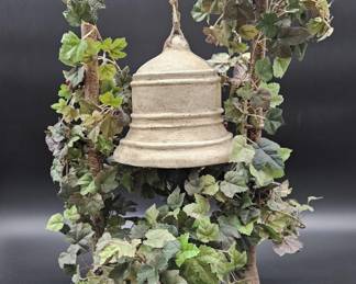 Metal Bell on Stand w/ Faux Floral Garland