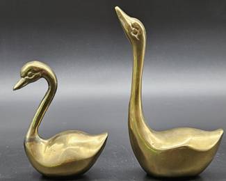 Pair of Mid Century Brass Swan Figurines
