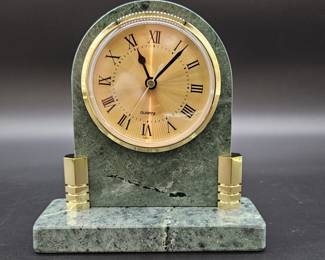 Green Marble Desk Clock w/ Brass Face