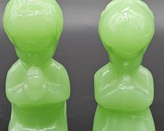 2- Vintage Fenton Jadeite Boy & Girl Praying